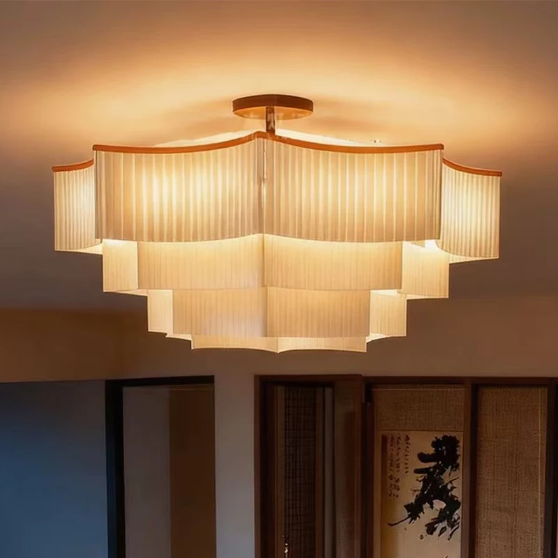 Medieval Retro Fabric Living Room Led Ceiling Chandelier Lighting Art Dining Room Homestay Home Decor