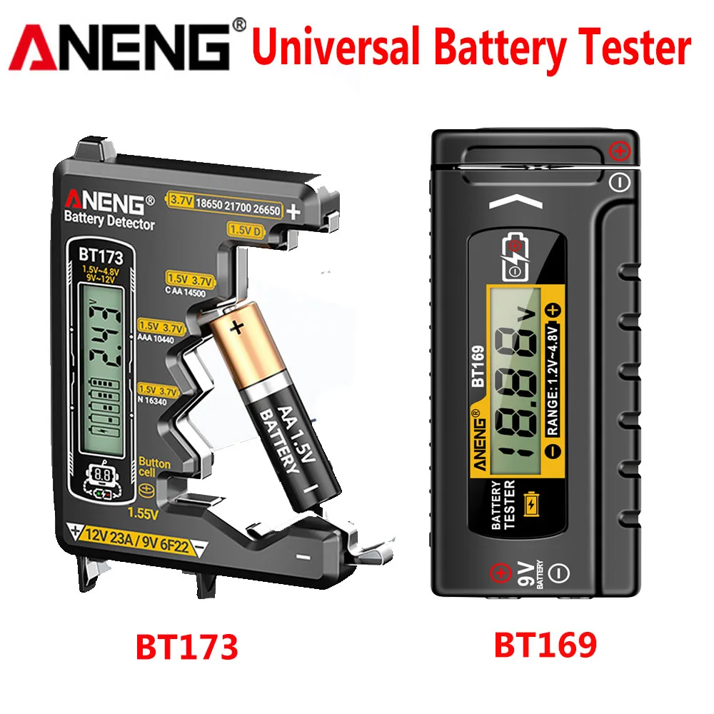 Probador de Baterías BT173 BT169, Detector de Nivel de Batería, Herramienta de Diagnóstico para Baterías de 9V 12V AA AAA, Medidor de Voltaje, Herramienta para Electricistas