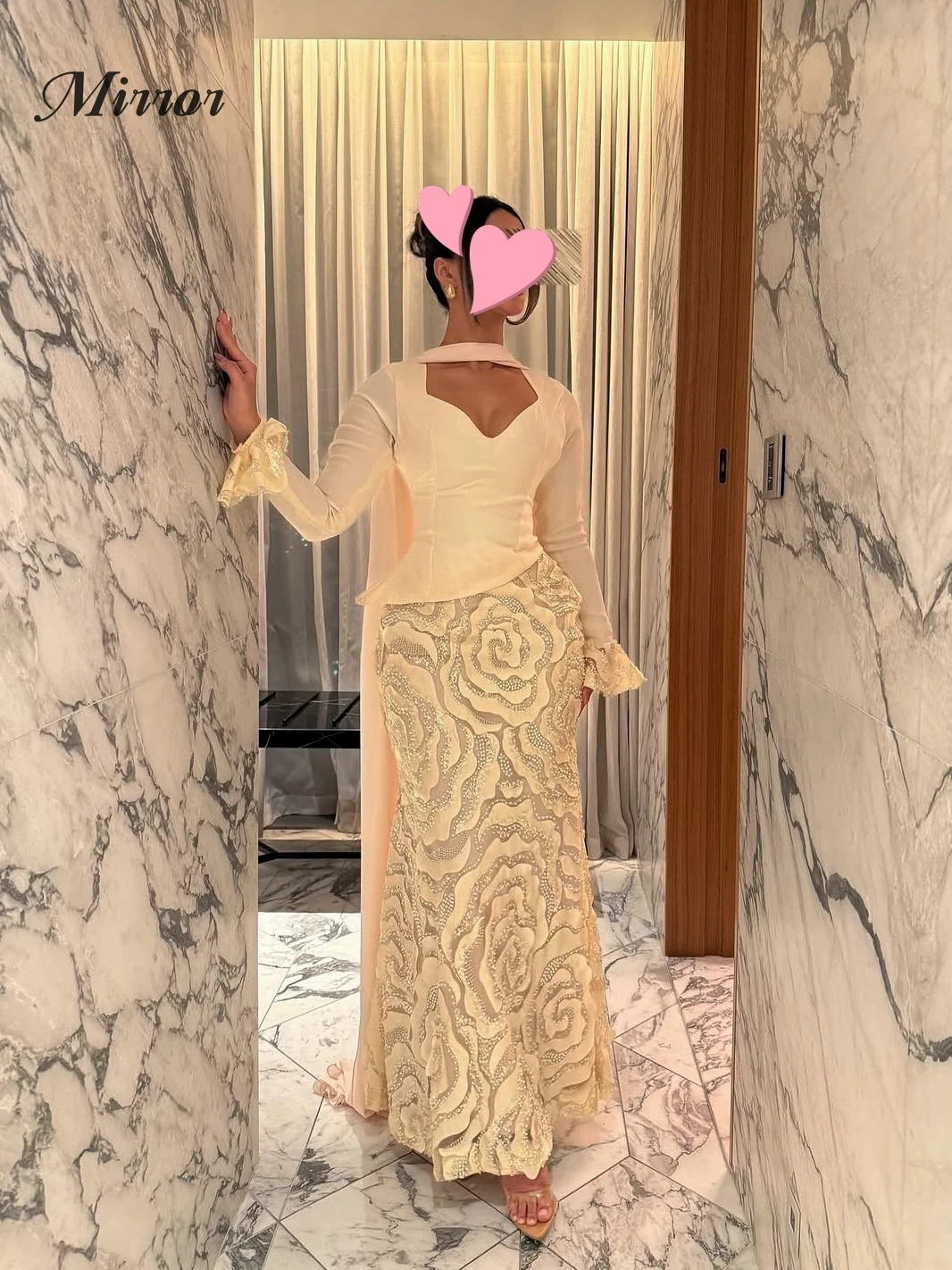 Mirror Dress Elegant Vintage Sweet Yellow Mermaid Flowers Beads Lace Customize Formal Occasion Prom Dress Evening Party Gowns