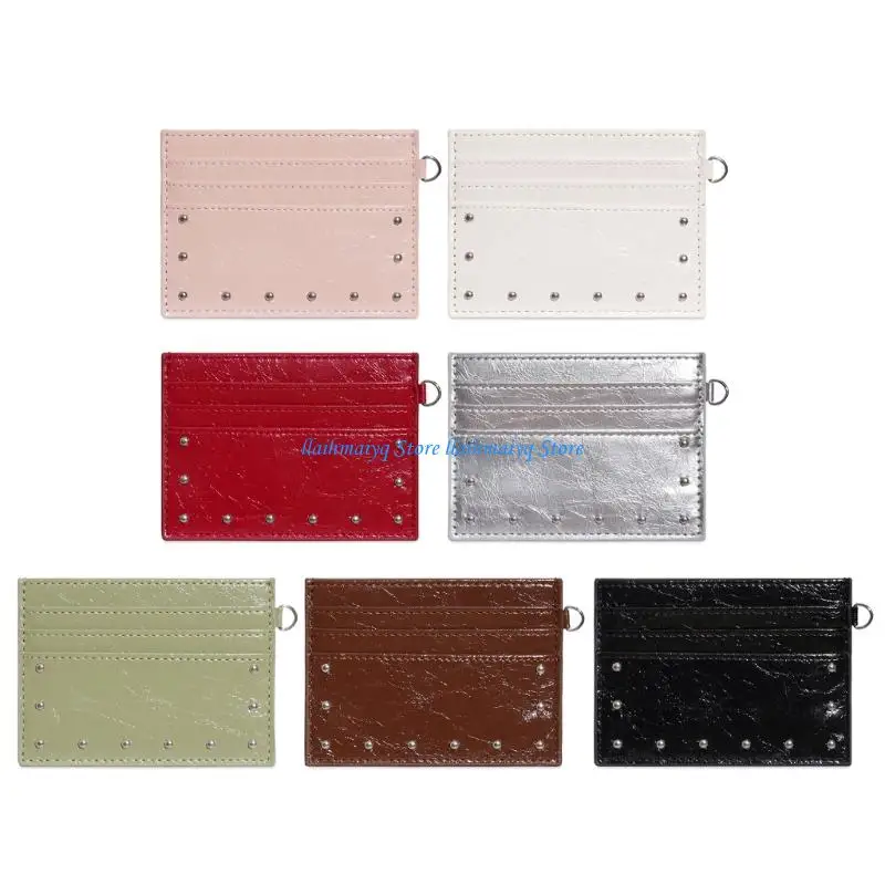 573B Fashionable Studded Cracked PU Wallet Card Case Holder For Men And Women