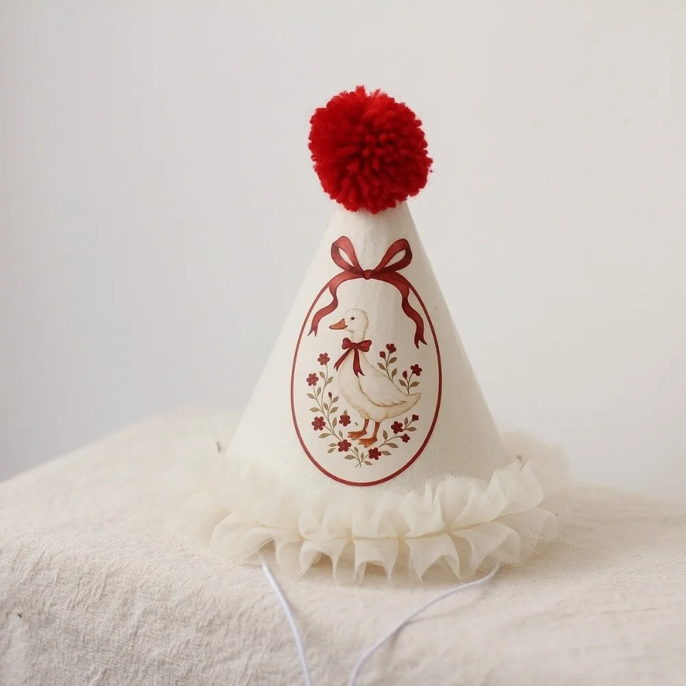 Cute Headwear Birthday Hat Princess Style Photo Props Wool Ball Cap Lace Flower Blue Hat Birthday