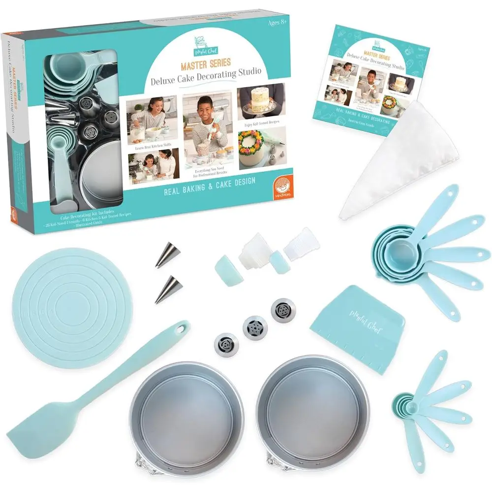 

Playful Chef: Kids Cake ting Kit - Includes Pans, Reusable Pastry Bags, Stencils, Recipes amd More