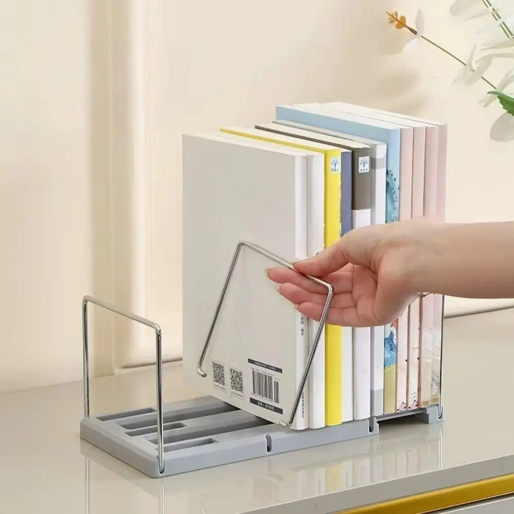 

Thicken Adjustable Retractable Bookends Dividers Non-slip Desktop Bookshelf Anti-drop 3 Compartments Book Display Rack Student