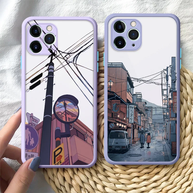 Japanese Anime Painted House scenery Phone Case For iPhone 16 15 Plus X XR XS Max 17 16 15 13 12 11 14 Pro Max Hard Matte Cover