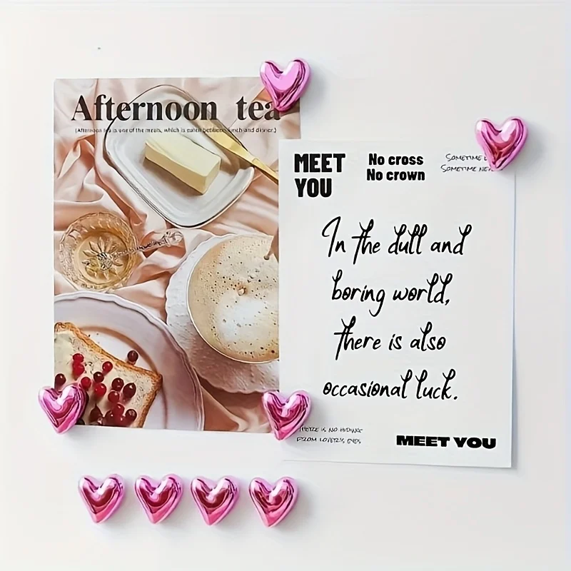 12Pcs pink heart-shaped refrigerator magnet - suitable for fixing photos and notes, suitable for kitchen decoration and home dec