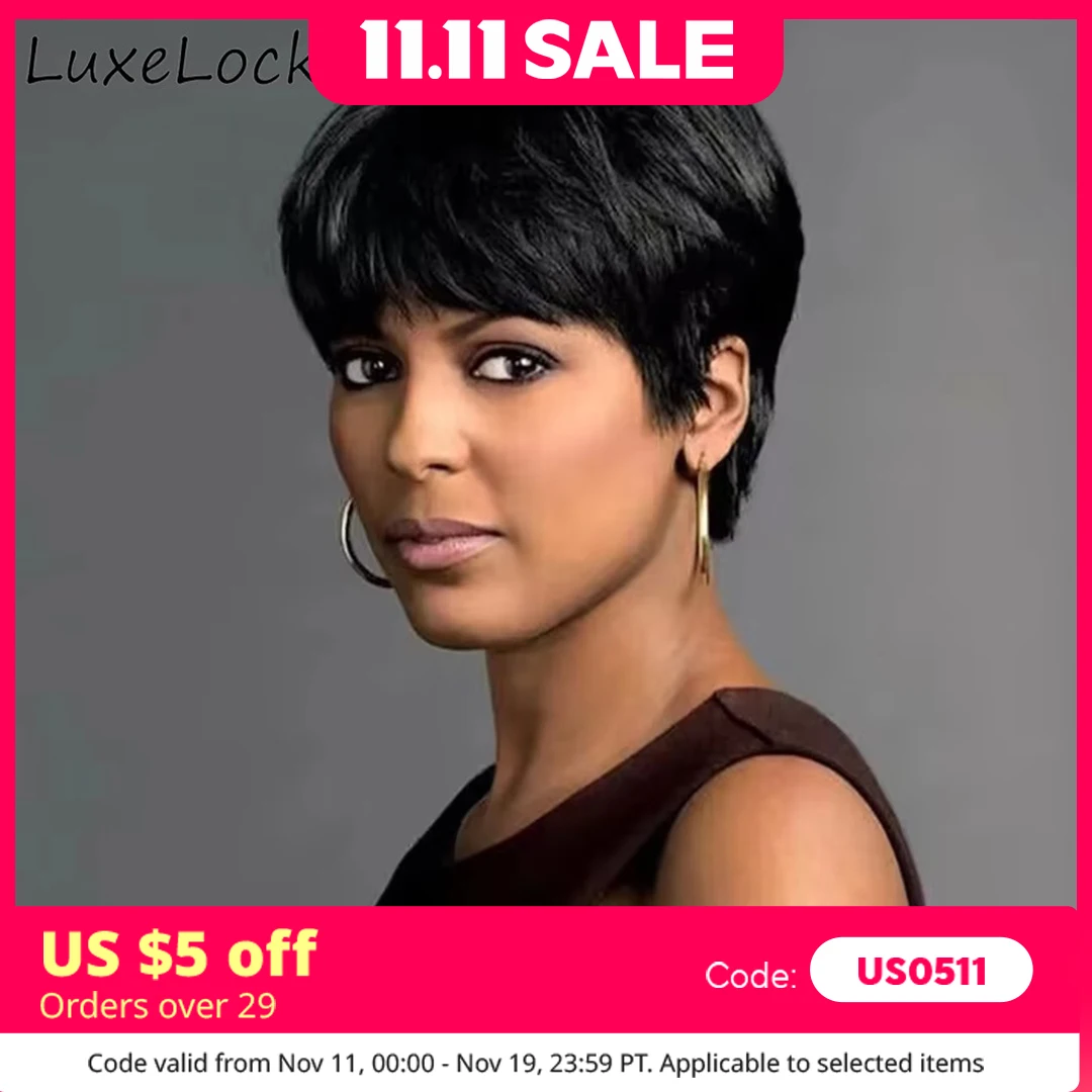 

Short Pixie Cut Wig Human Hair For Black Women Machine Made Wigs With Bangs Short Wig Human Hair Wigs