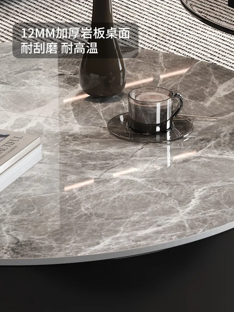 Italian gray rock slab coffee table living room household light luxury round coffee table small apartment table high-end coffee