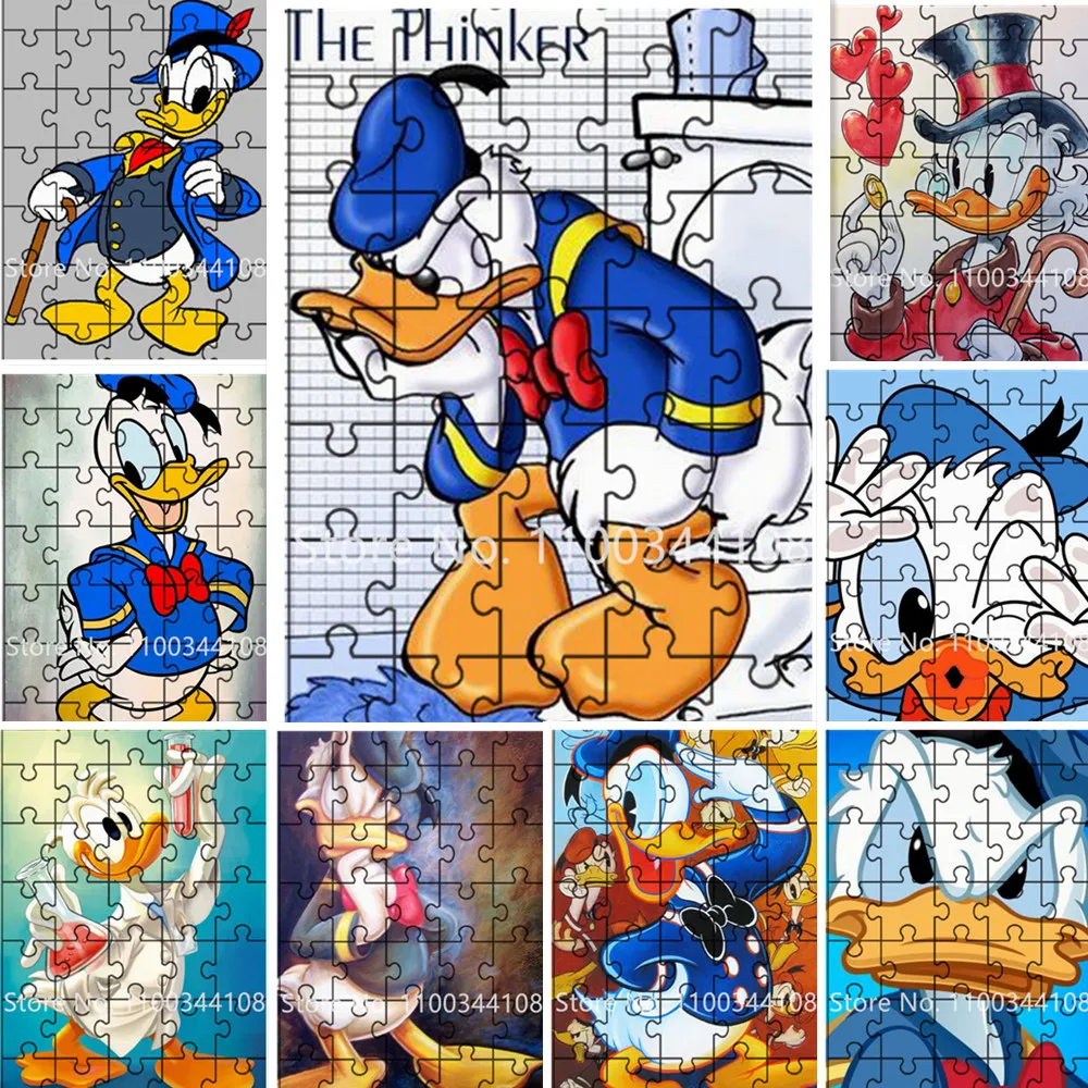 35 Pieces Donald Duck Disney Puzzle for Kids Cartoon Character Wooden Jigsaw Puzzles Toys Children Educational Handmade Gift