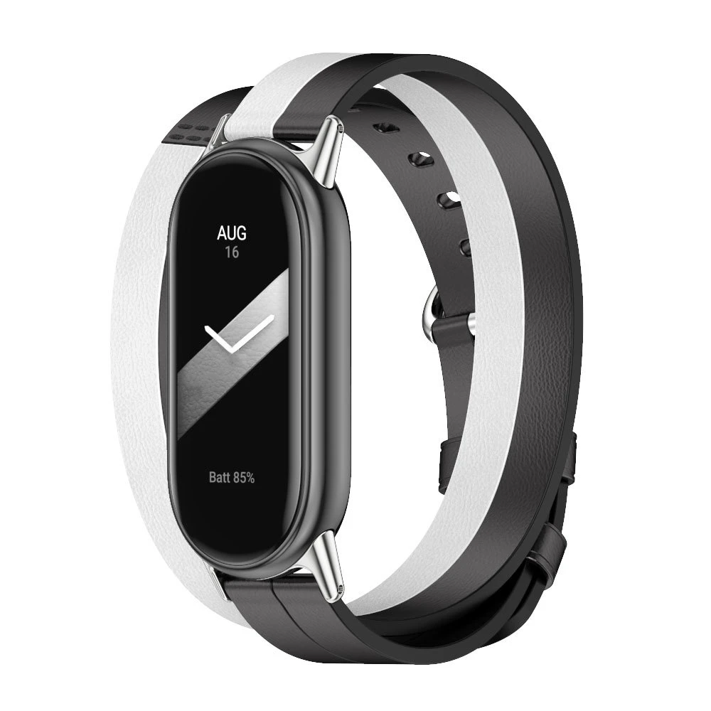 الأصلي جلد الموضة مزدوجة حلقة حزام ل شاومي Mi الفرقة 8 سوار استبدال معصمه ل Miband 8 NFC المعادن موصلات