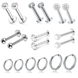 1 Pairs Lip Nails Flat Back Hoop Earrings for Women Men Titanium Cartilage Huggie Hypoallergenic Helix Piercing Jewelry Set