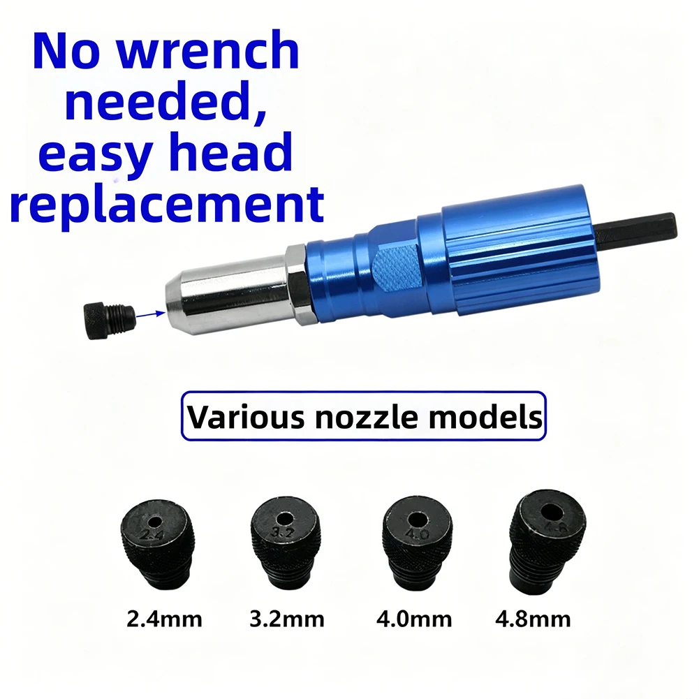 1set Aluminum Alloy Blind Rivet Adapter Kit Quick-change For Electric Rivet Power Tools Accessories Easy To Install