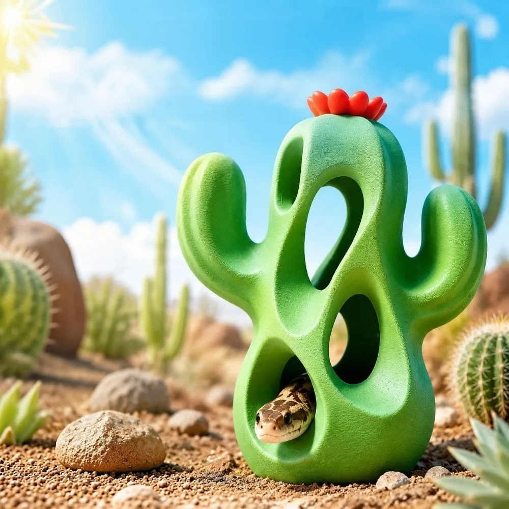 Simulation Cactus Hollow Shelter for Small Snake 3D Printed PLA Reptile Hideout Mini Snake Cave Fish Tank Landscape