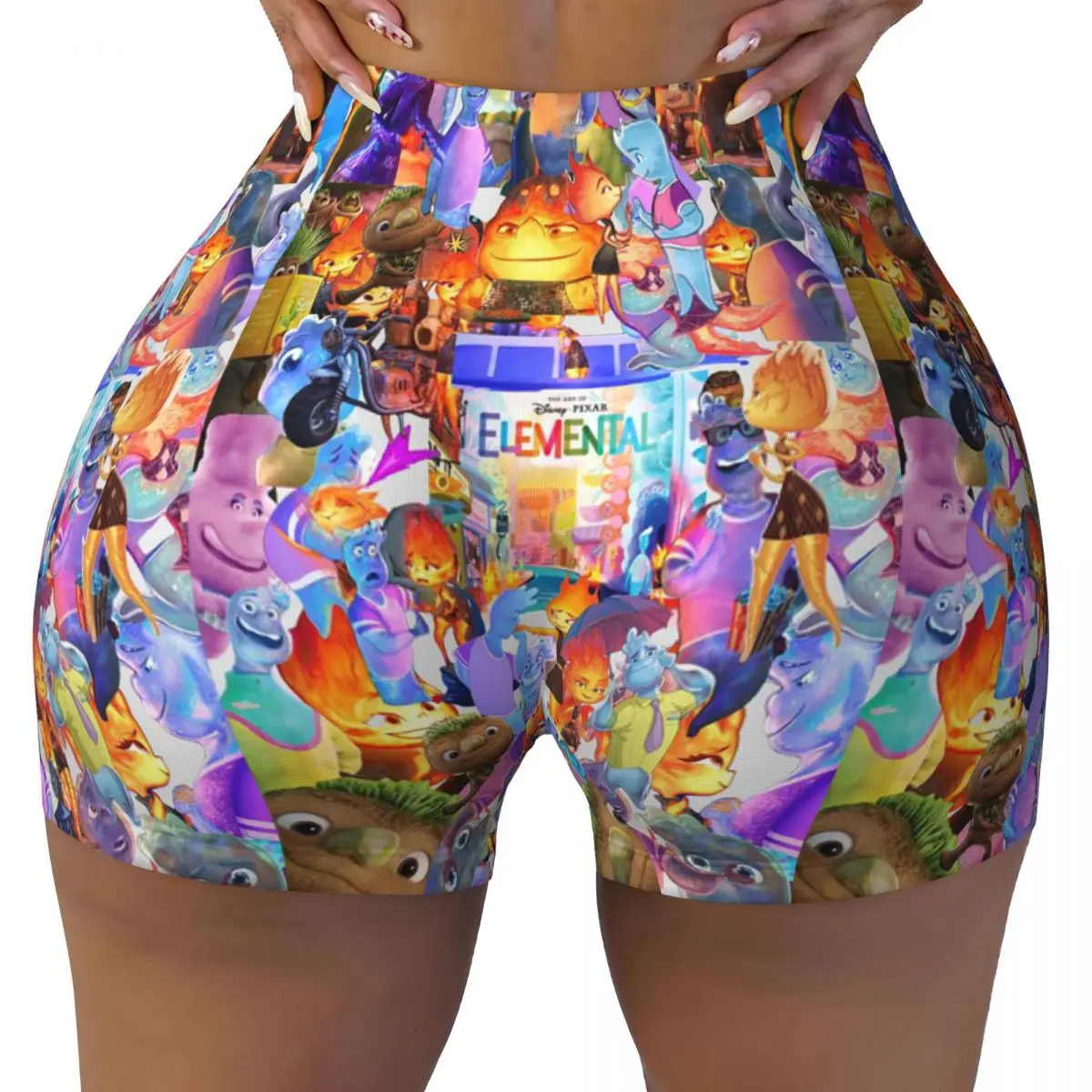 

Custom Elemental Cartoon Movie Anime Biker Running Gym Shorts Women's Athletic Workout Yoga Shorts