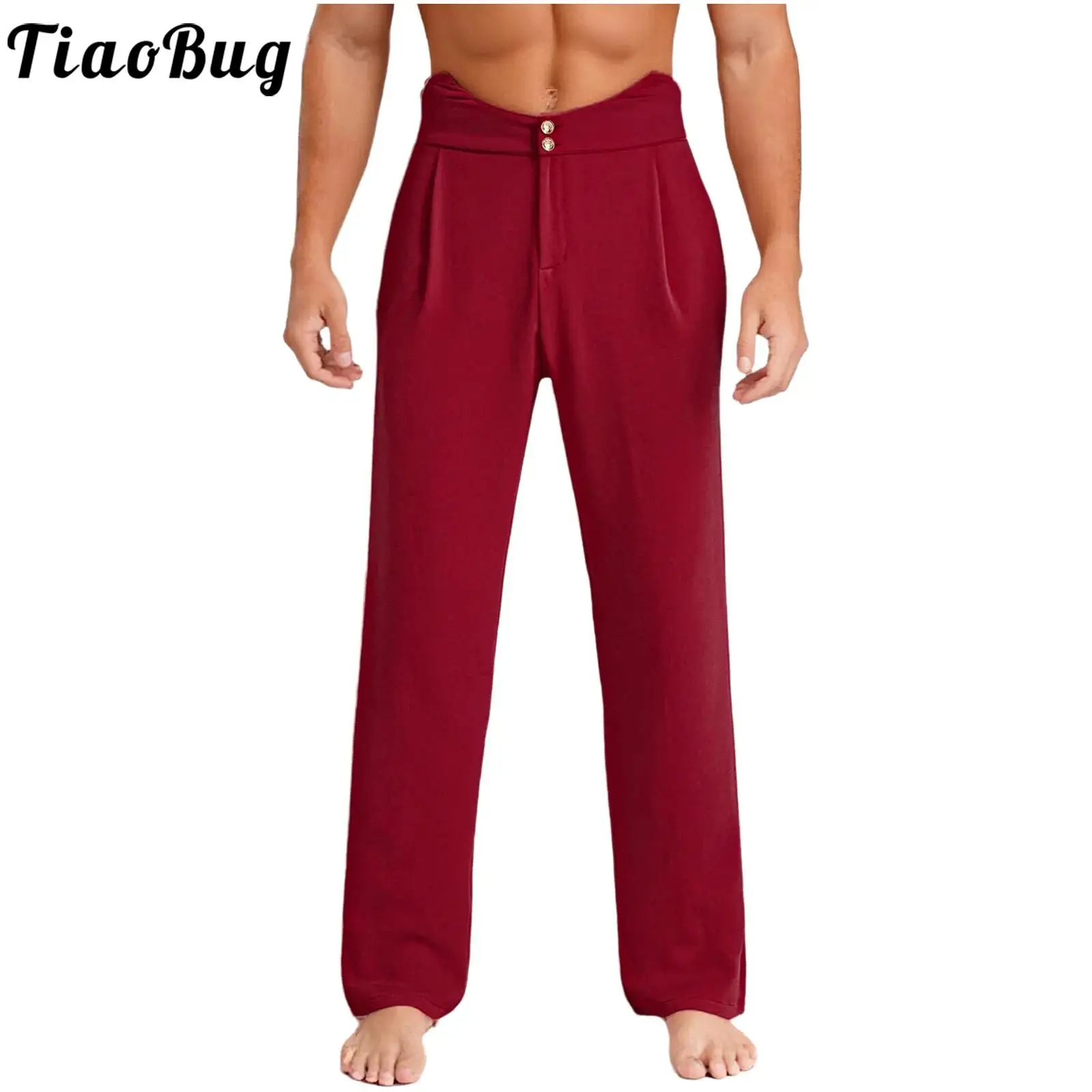 

Men Latin Ballet Dance Long Pants Worship Costumes Side Pockets Loose Straight Trousers Dancewear for Rumba Tango Modern Dance