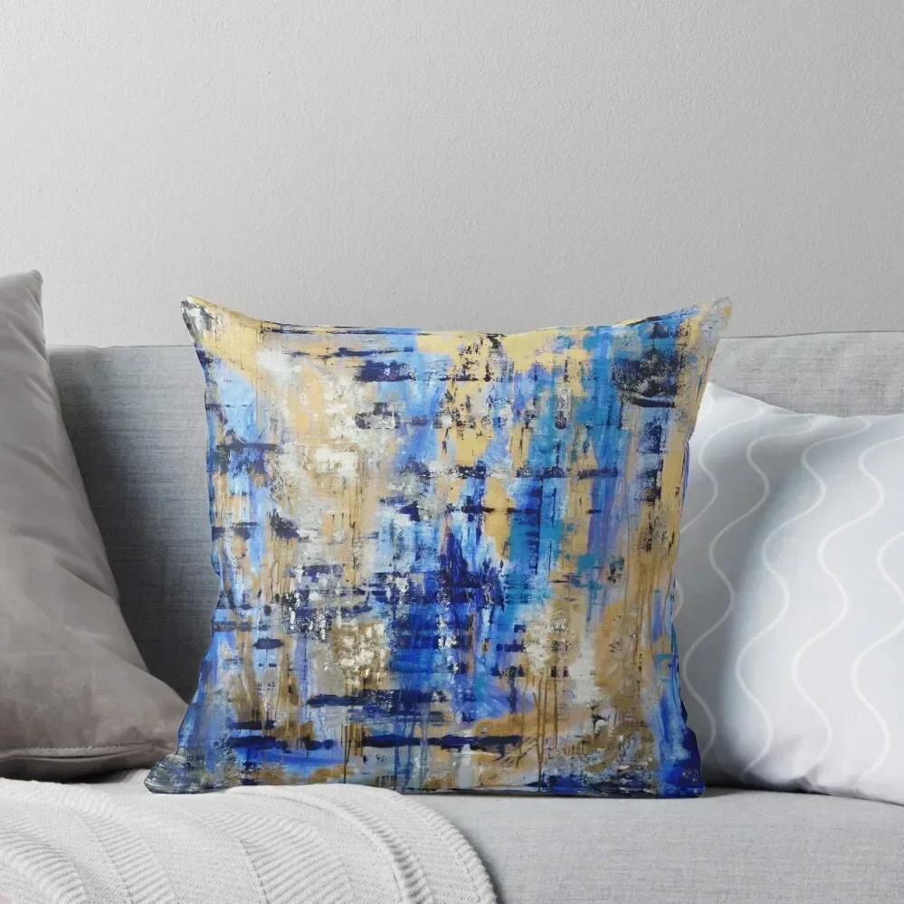 

Blue and Gold Modern Contemporary Abstract Art Throw Pillow autumn pillowcase Custom Cushion Photo Sofa Cushions Covers pillow