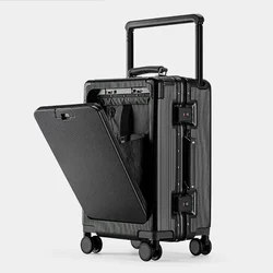Nova mala alça larga abertura frontal com suporte de copo usb 20/24/26 Polegada cabine carry-on sacos de viagem senha trole caso