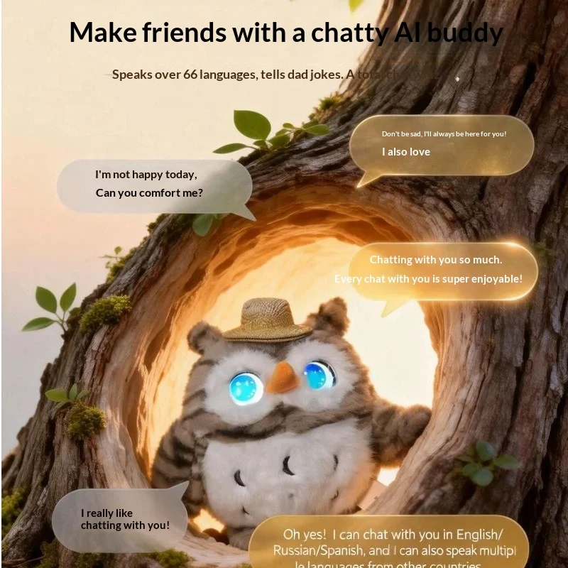 AI Owl Plush Robot Interactive Voice‑Chat Emotional Companion Desktop Ornament Gift for Adults Birthday Home Display