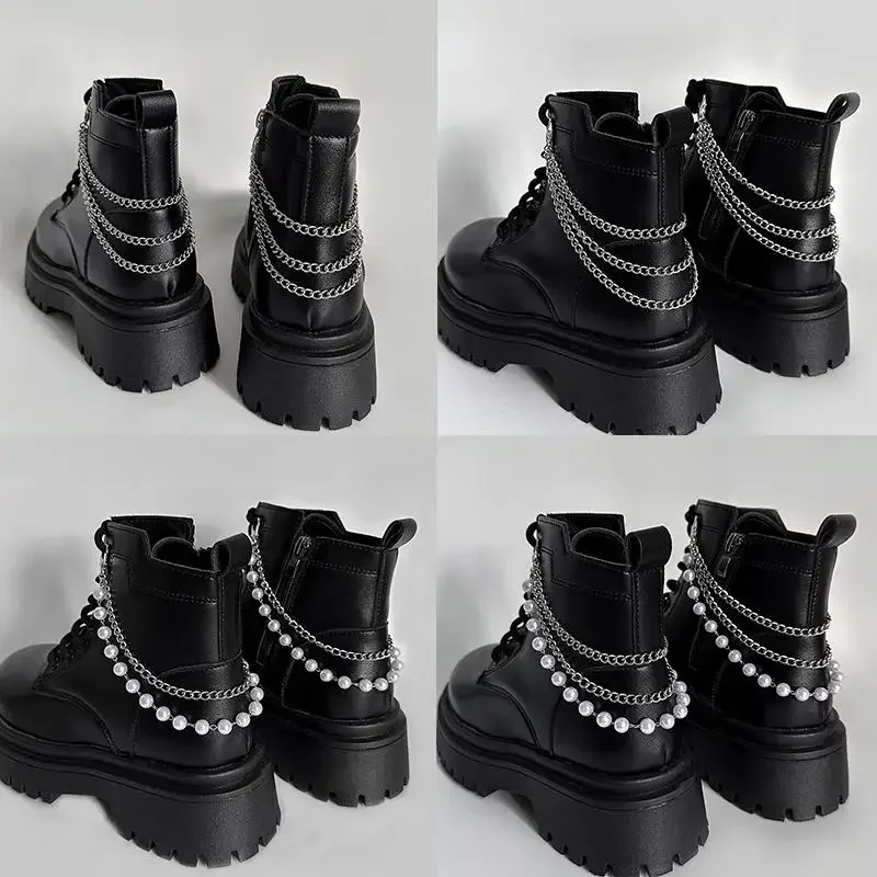 2pcs Multi-layer Versatile Pearl Stainless Steel Chain Shoe Accessories Fashion Removable Design Shoes Chain Jewellery