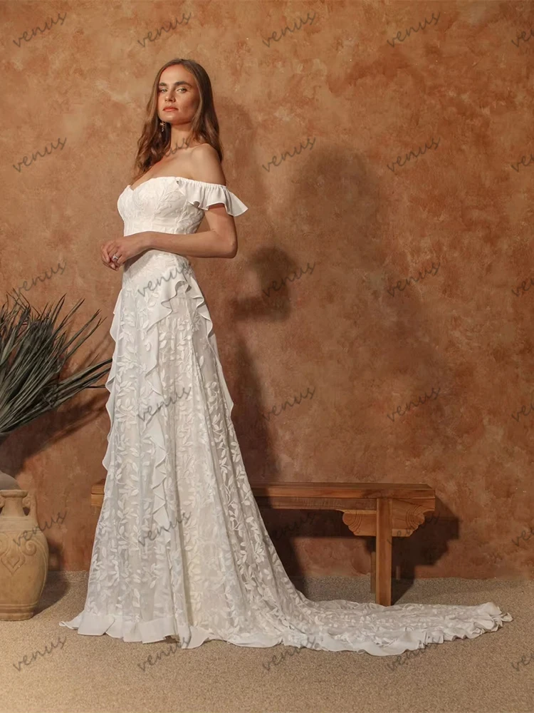 Robes De mariée glamour en dentelle, sans manches, dos nu, longueur au sol, charmantes, personnalisées, 2025