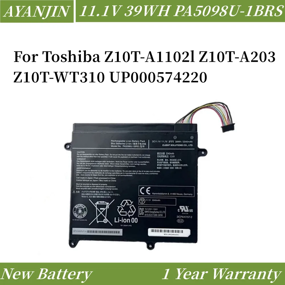 New PA5098U-1BRS Laptop Battery for Toshiba Z10T-A1102l Z10T-WT310 Z10T-A203 UP000574220 11.1V 39WH/3340mAh