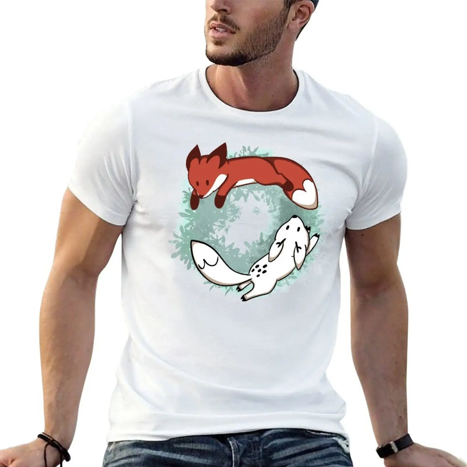 Foxes play T-Shirt black cotton t-shirt plain for man package t shirts for man graphic funny t shirts designer T-shirt