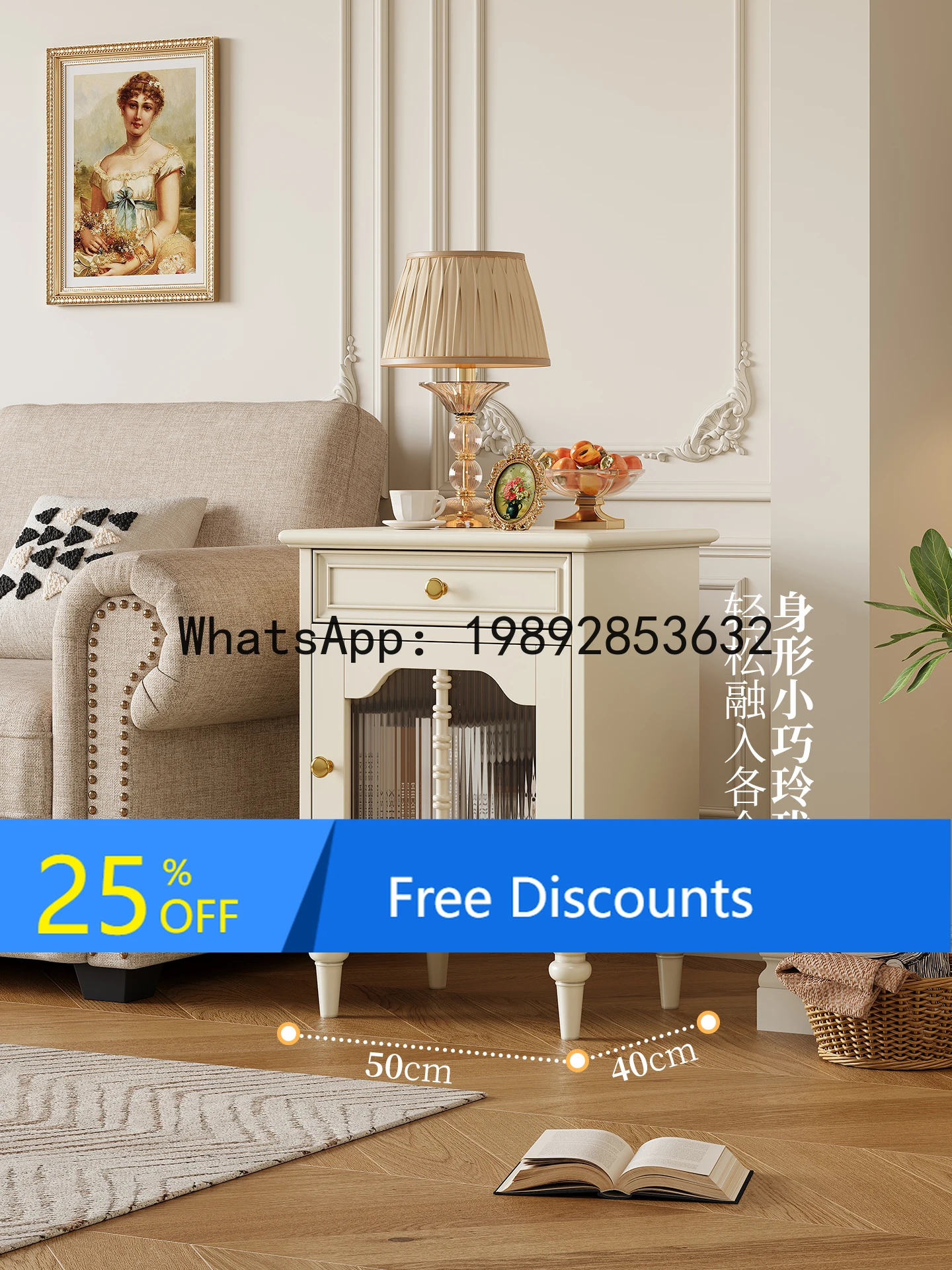 YFY French Cream Style Solid Wood Bedside Table Home Bedside Storage Cabinet American Style Bedroom White Storage Cabinet