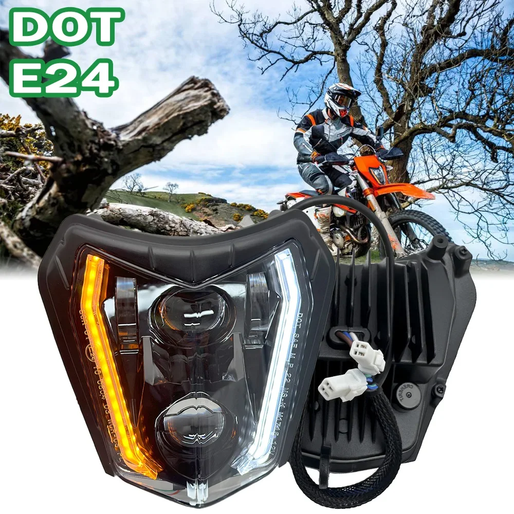 

Motorcycle LED Headlight Hi/Lo with Amber Turn Signal For KTM 250 350 450 500 690 Enduro R SMCR Dirt Bike Headlamp Assembly