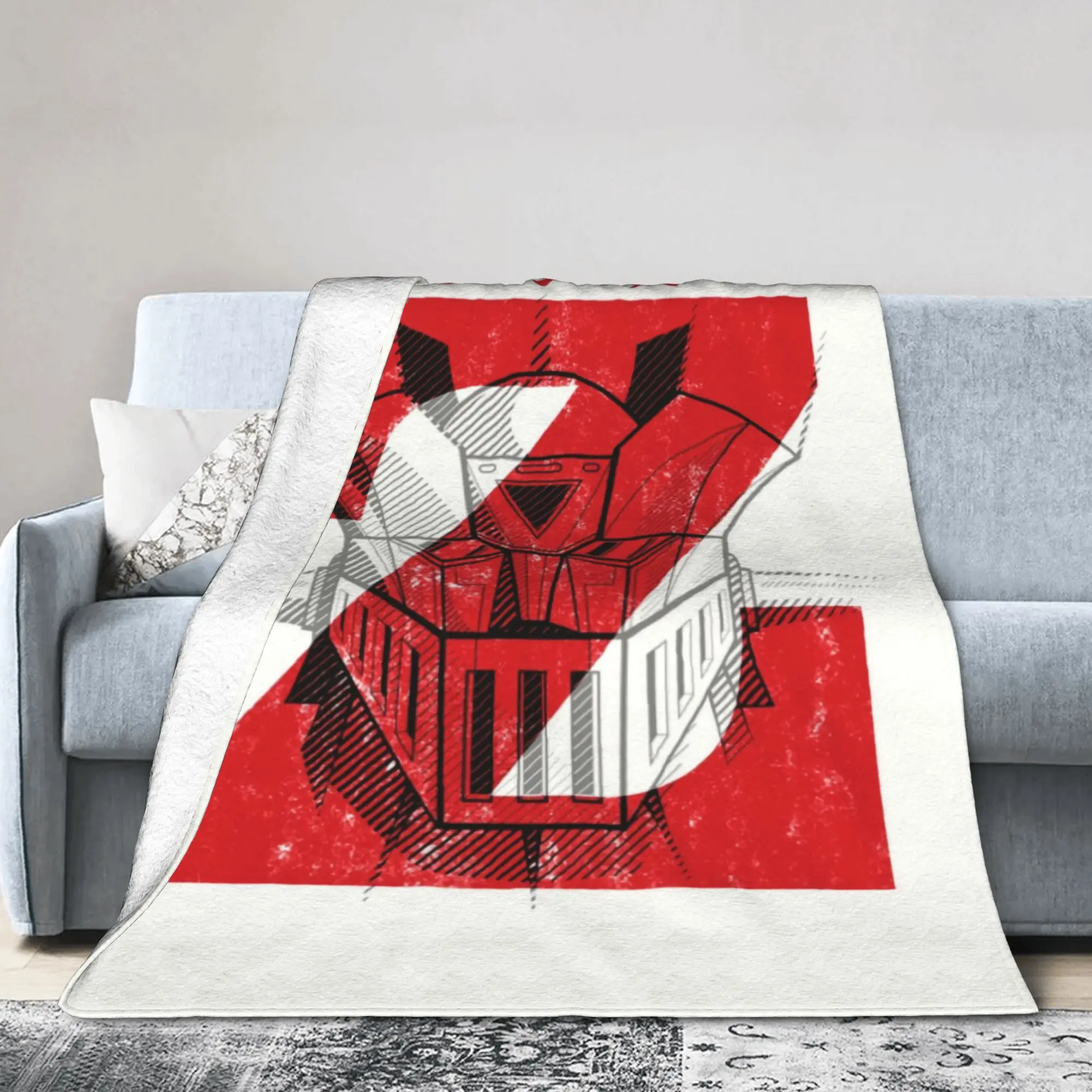 Custom Anime Mazinger Z Blanket Soft Fleece Autumn Warm Flannel UFO Robot Throw Blankets for Sofa Car Bedding Bedspread
