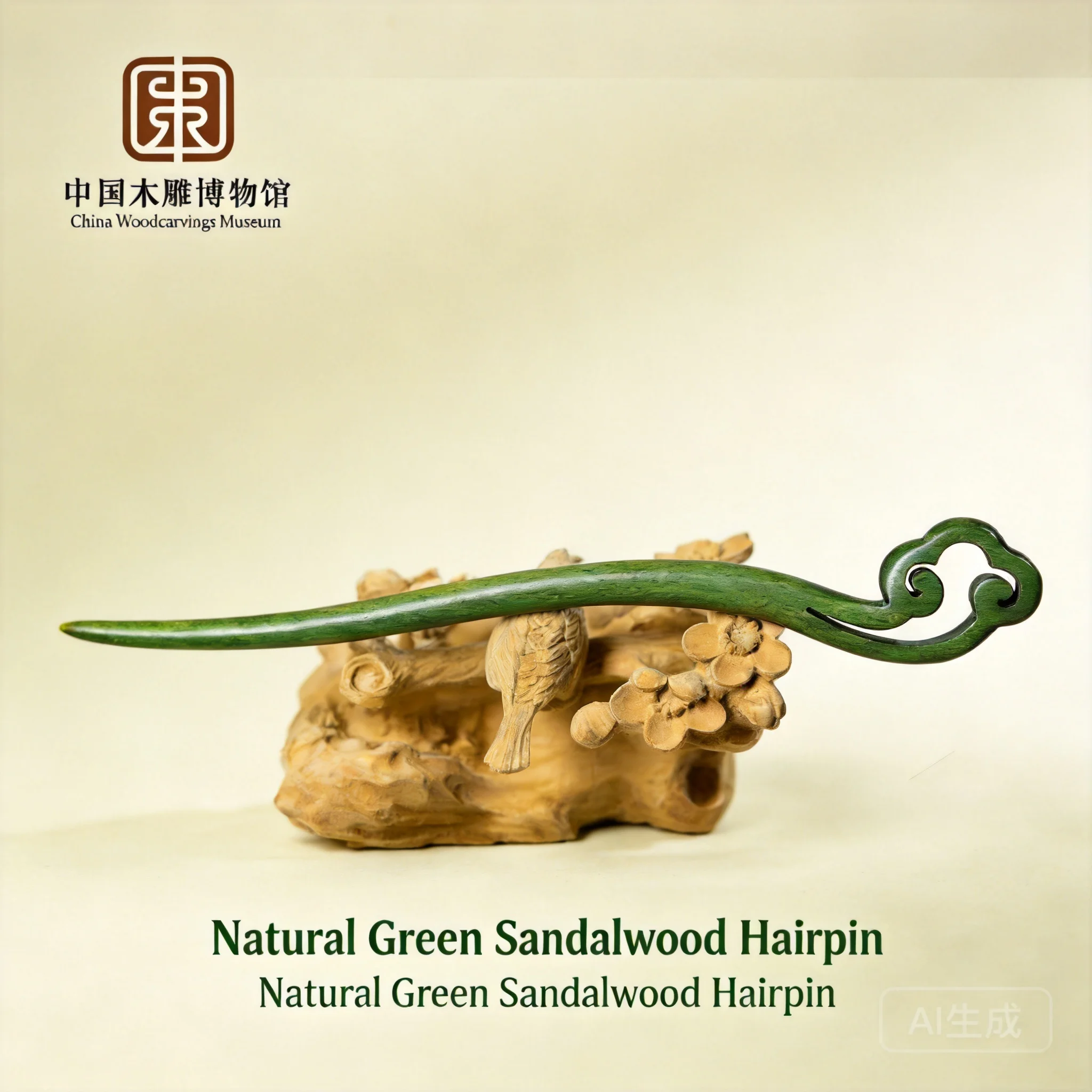 Chinese Style Traditional Hanfu Green Sandalwood Hairpin Hand Carved Cloud Pattern Vintage Hair Stick 18 To 22.5cm Optional For
