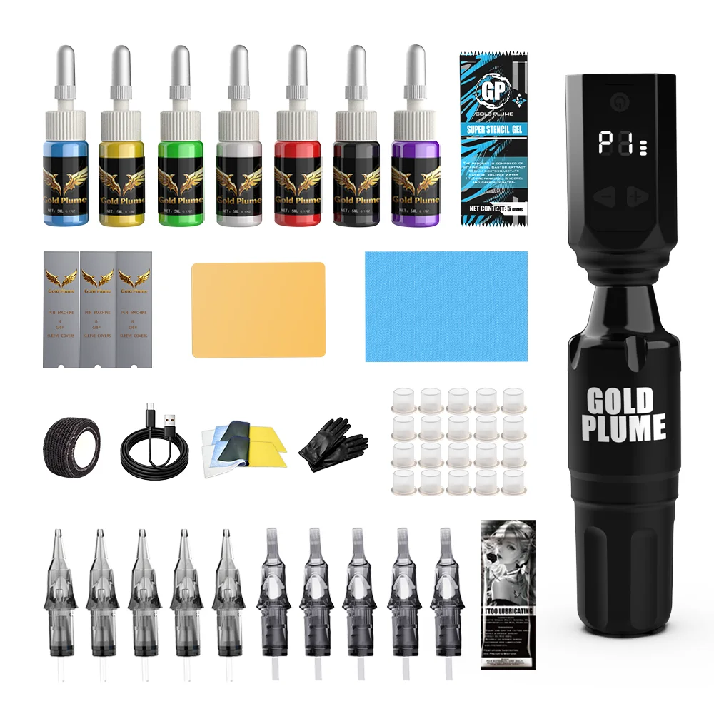 

Rechargeable Rotary Tattoo Machine Pen 1100Mah Wireless Tattoo Gun Set 10 Cartridge Needles 7Pcs 5ml Tattoo Ink All Accessories for Beginner Tattoo Practice Art