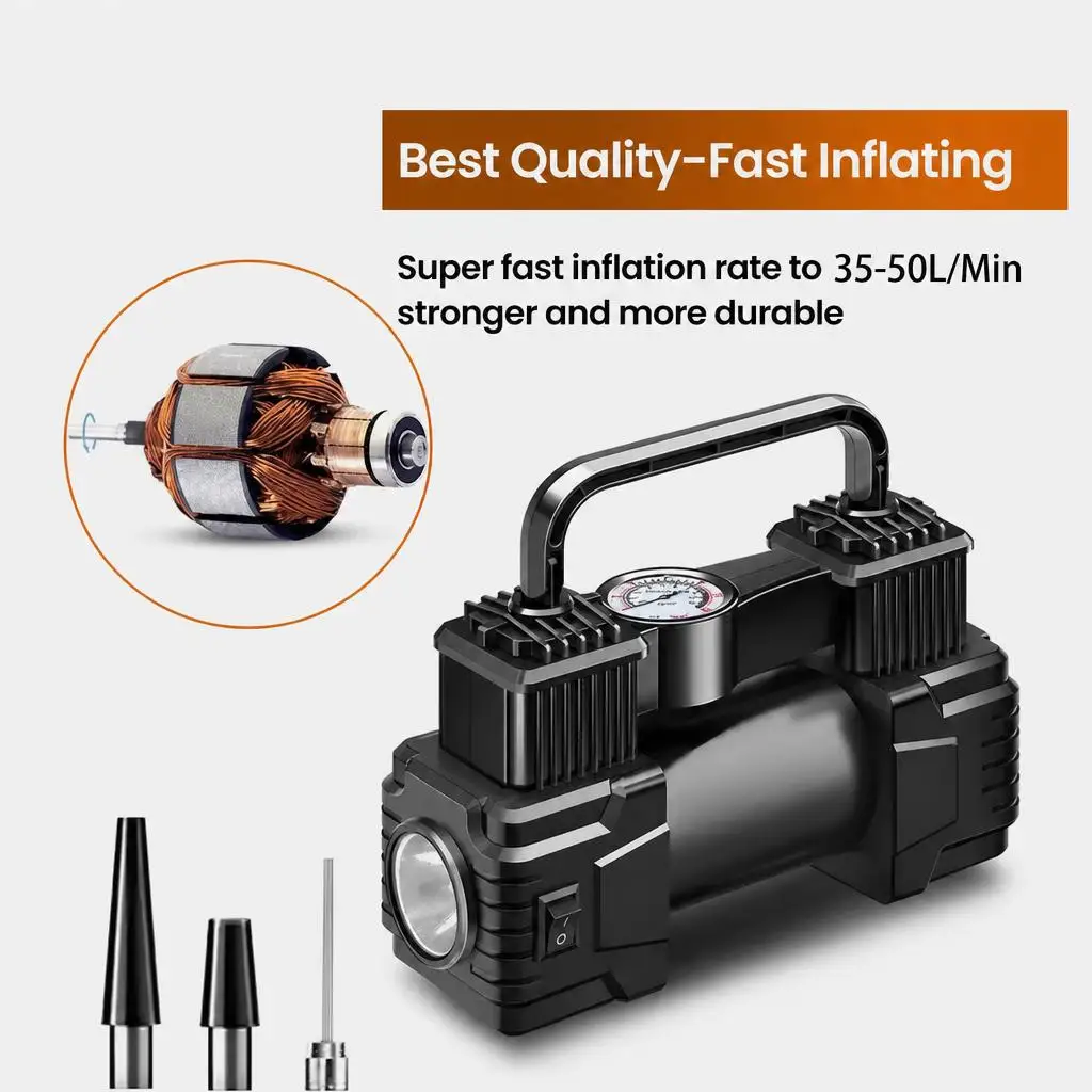 Car Tire Inflator Pump, Heavy-Duty Portable Air Compressor, 12V Electric Inflator Pump 150PSI High-Performance Dual Cylinder.