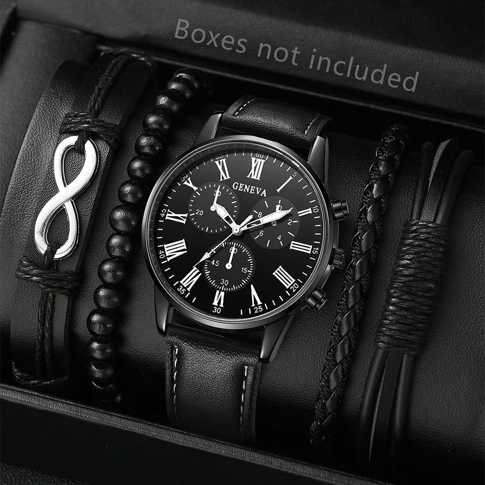 

5 шт. мужские часы, набор модных деловых цифровых весов, кварцевые часы с циферблатом, набор браслетов, подходят для деловых мероприятий