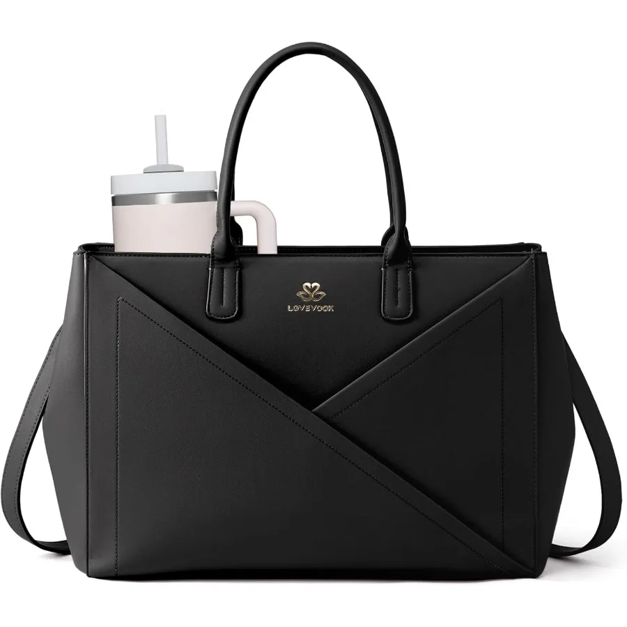 

Laptop Tote Bag for Women with Large Cup Holder 15.6 Inch PU Leather Work Bag Teacher Tote Bag Waterproof Computer Bags Busines