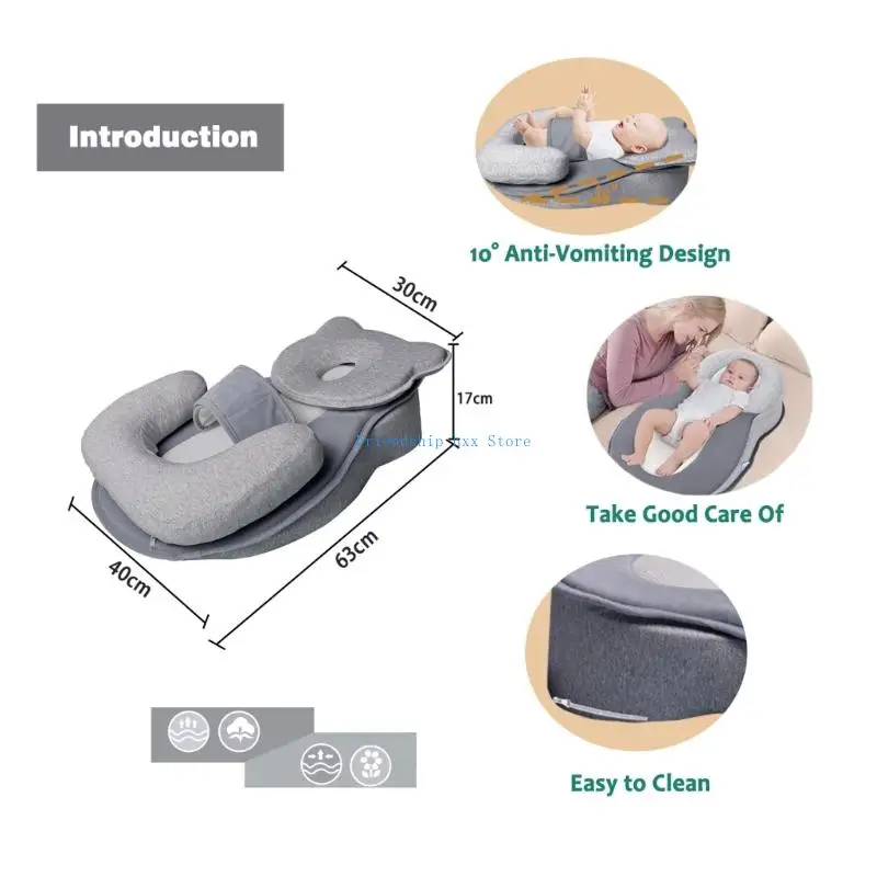 F1CB Ergonomic Incline Pad For Baby Spit Up Prevention Breathable Polyester Fabric