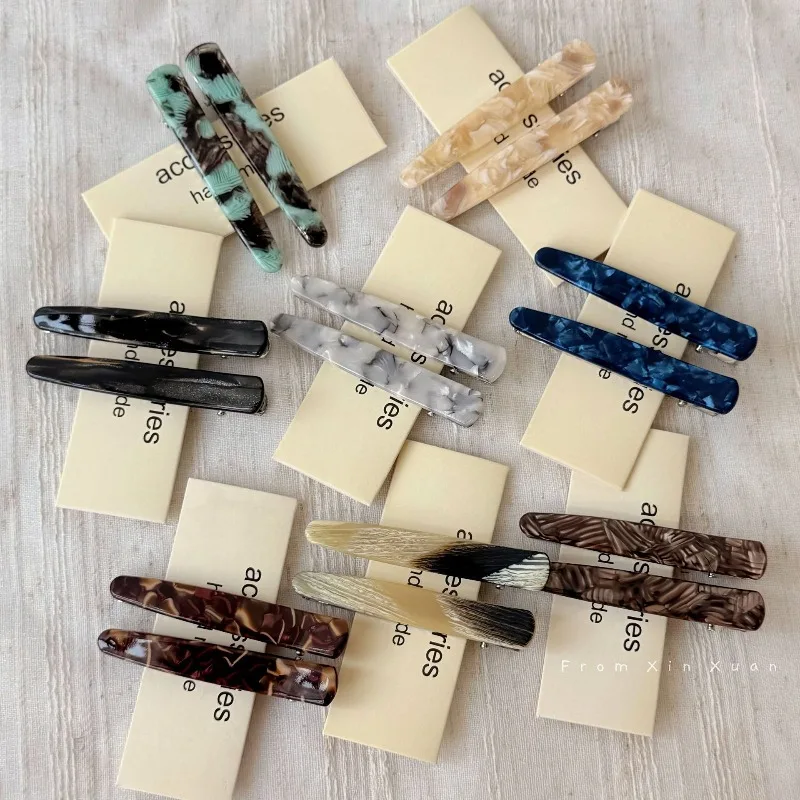 

2PCS Korean Retro Acetate Hair Clips Floral French Barrette Set Non-Slip Grip Bangs Fringe Clip Minimalist Side Snap Hairpin