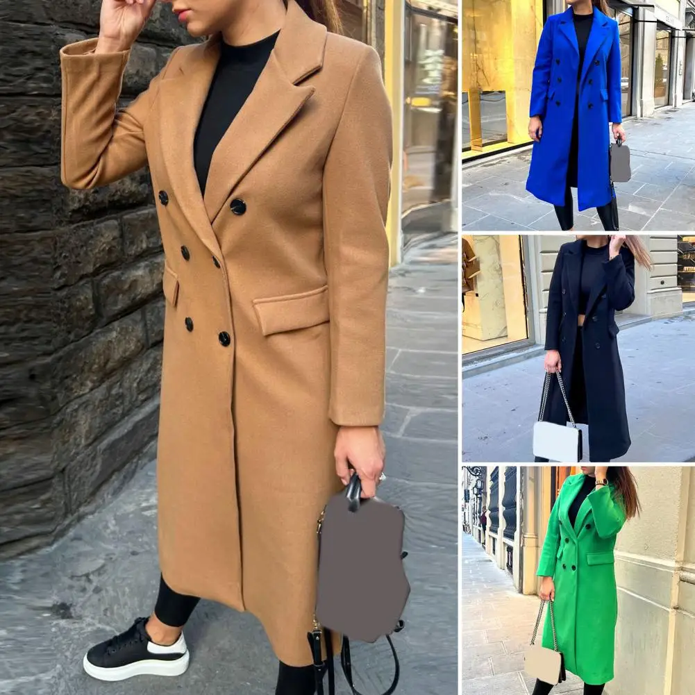 

Women Winter Coat Thick Solid Color Pocket Elegant Double-breasted Keep Warm Casual Cardigan Winter Overcoat Jackets Abrigos