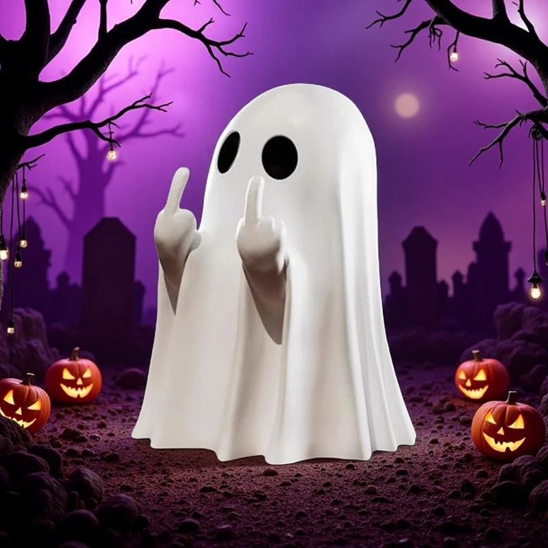 Cute Middle Finger Ghost Statue Small Ghosts Halloween Decor for Home Centerpiece For Coffee Table Adorable Horror Figure