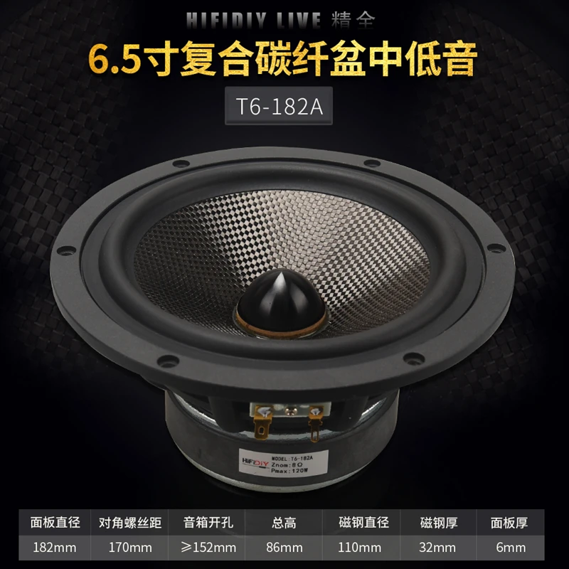 HIFIDIY LIVE HIFI Composite Carbon Fiber Bassreflex 6,5 Zoll 182mm Woofer Lautsprechereinheit 4 8OHM 120W Mitteltöner Lautsprecher T6-182A – Detail 9