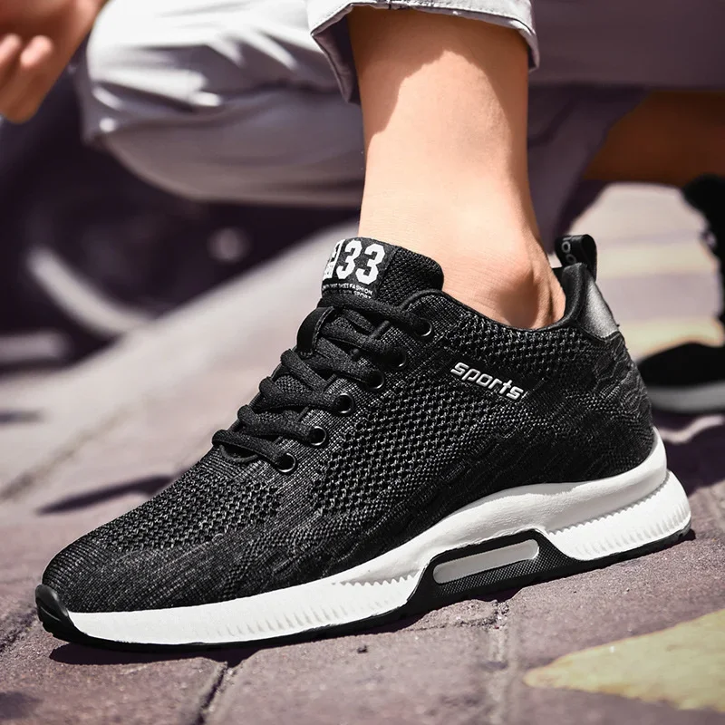 Men Sneakers Elevator Shoes Hidden Heels Breathable Heightening Shoes for Men Increase Insole 6CM Sports Casual Height Shoes