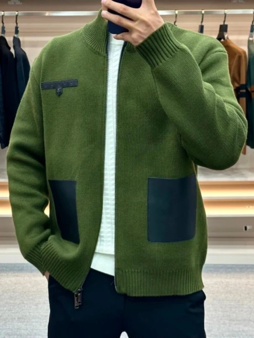 

Мужской трикотажный джемпер на молнии: повседневный, модный, осенне-зимний, новинка, премиум-класс, универсальный, стильный, с длинным рукавом, круглый вырез