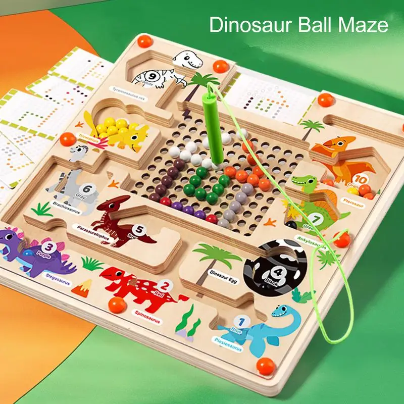 Magnetische Kleur Doolhof Dinosaurus Regenboog Kralen Puzzel Vroege Educatie Houten Magneet Puzzel Bordspel Voor Onderwijs 3 Jaar Oud