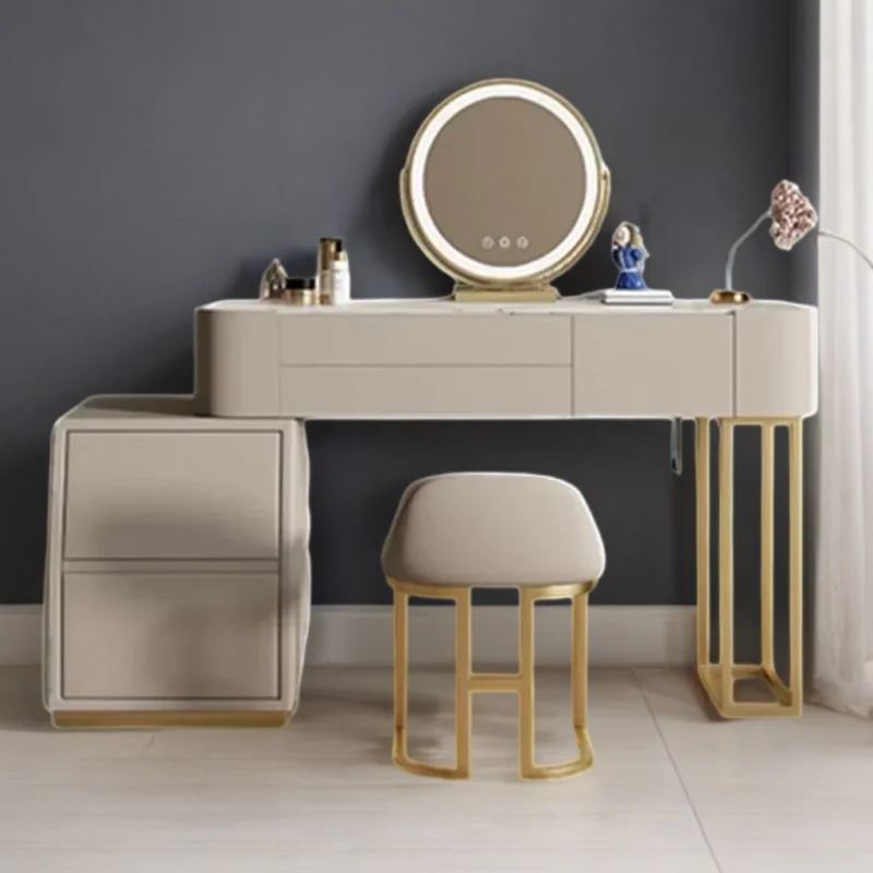 Luxury Vanity Makeup Desk Economy Smooth Mirror Modern Furniture Bedside Table Dresser Vintage Rattan Chair Home Hotel Nordic