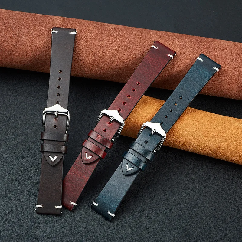 18mm 20mm 22mm Retro Oil Wax Colored Cowhide Strap Smart watch Bracelet Watch Accessories watchbands UTHAI M49