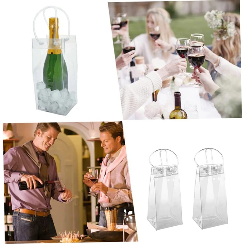 Imagem -05 - Bolsa Transparente do Pvc com Punho Refrigerador Portátil da Garrafa do Vinho Champagne Ice Bolsa Pacote de 10