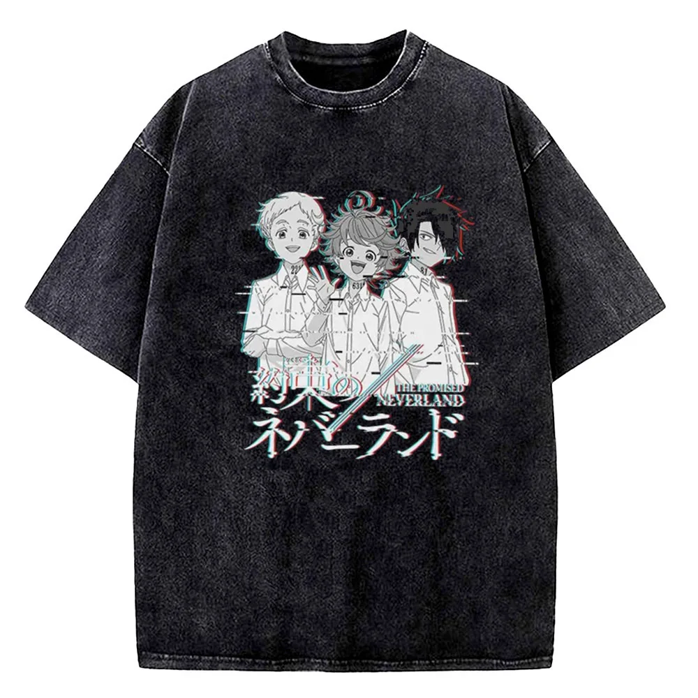 the Promise Neverland cotton Vintage Washed t shirt teen Trendy Pop Culture 2000s graphic shirt University Trendy Pastel