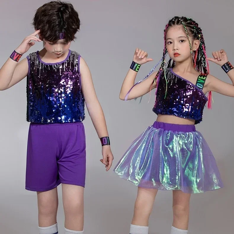 Kinder Pailletten Street Dance Mode Kleidung Hip Hop Mädchen Jazz Dance holographische Cheerleading Performance Kleidung