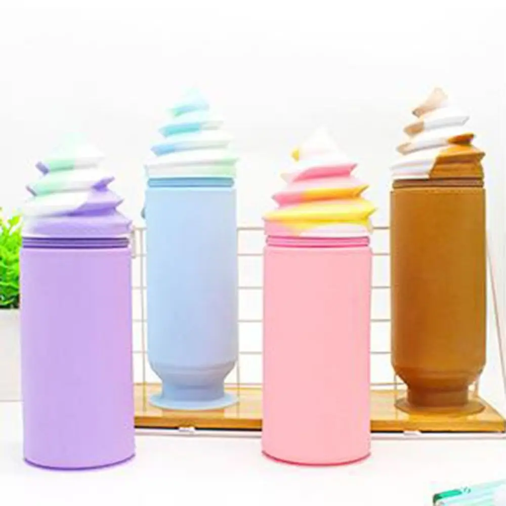 

Practical Suction Cup Pen Holder Cute High Capacity Ice Cream Pencil Bag Cartoon Silicone Stationery Organizer Case Office