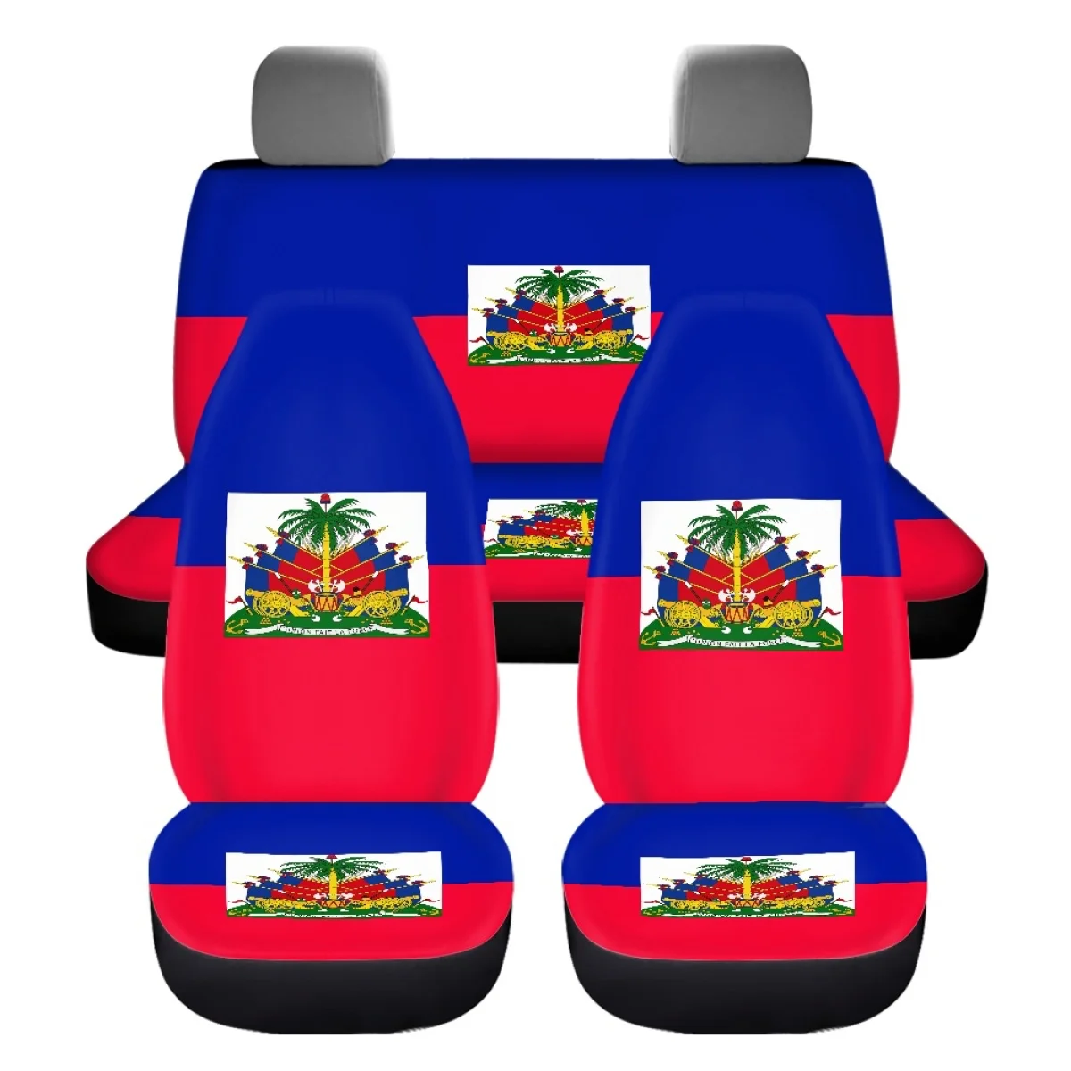 2023 Fashion Haiti Flag Cartoon Pattern Car Seat Cover Set Interior Accessories Easy Installation Protector Auto Decor 4Pcs DIY