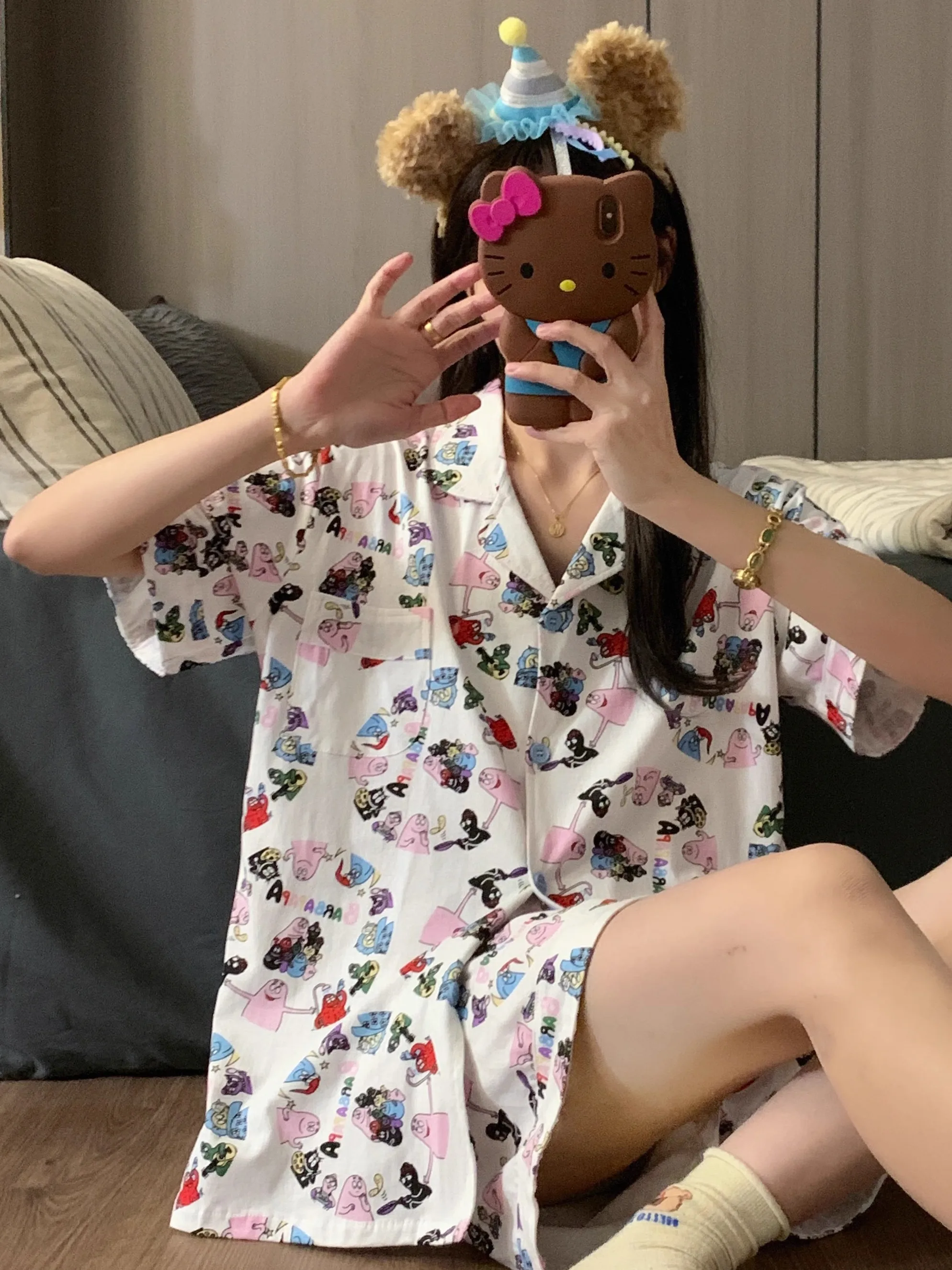 

Korean Style Summer Cotton Pajamas Women's Short Sleeve Short Pants Home Clothes Set Thin Cute Cartoon Print Sleepwear