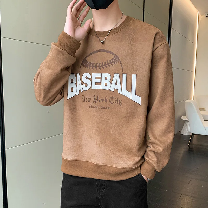 Wildleder Sweatshirt Männer Frühling der 2023 Neue Trend Lange Hülse T-shirt Ins Casual Vielseitige Oben Unten Mantel